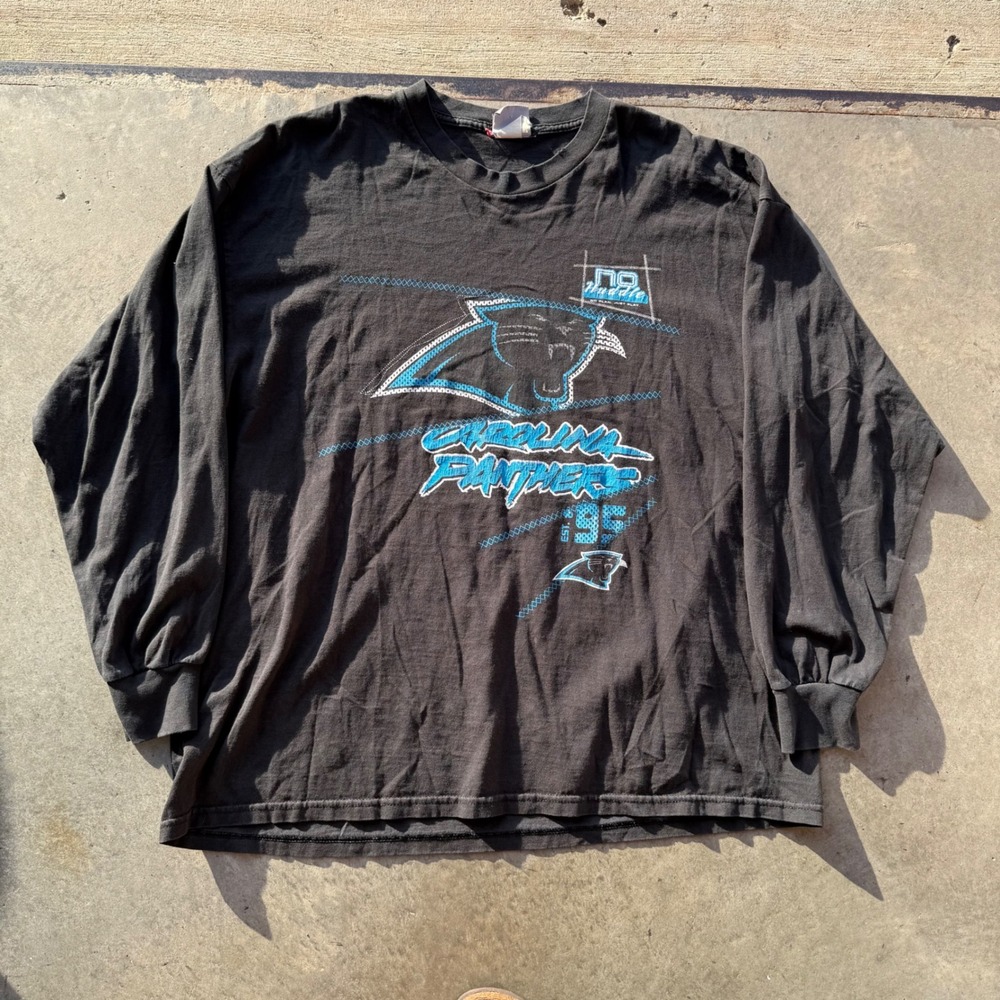 Vintage 1995 Carolina Panthers Long Sleeve Shirt Mens XL Logo 7 NFL Black Tee